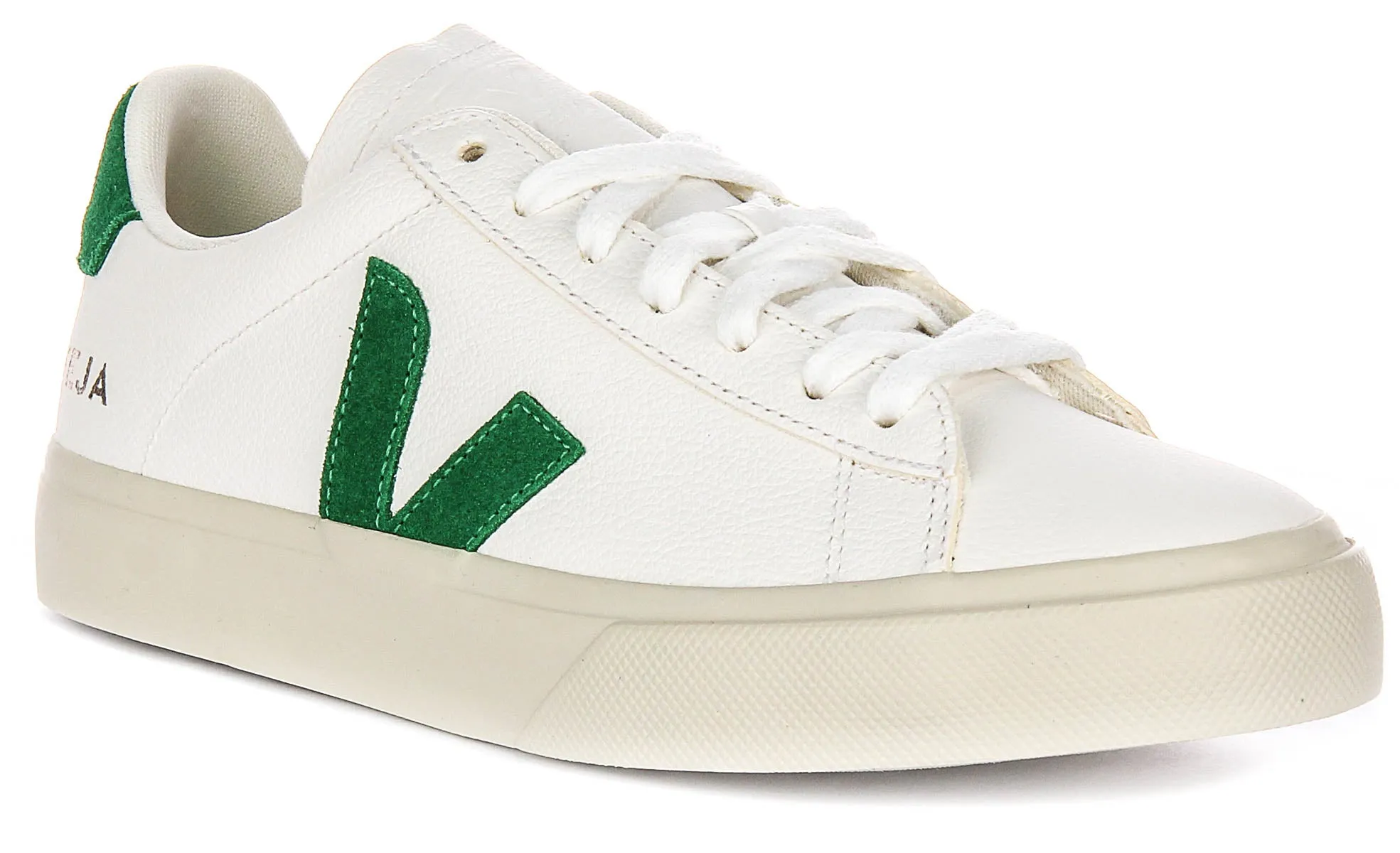 Veja Campo Leather In White Green For Women Indoor routine Durable Grip