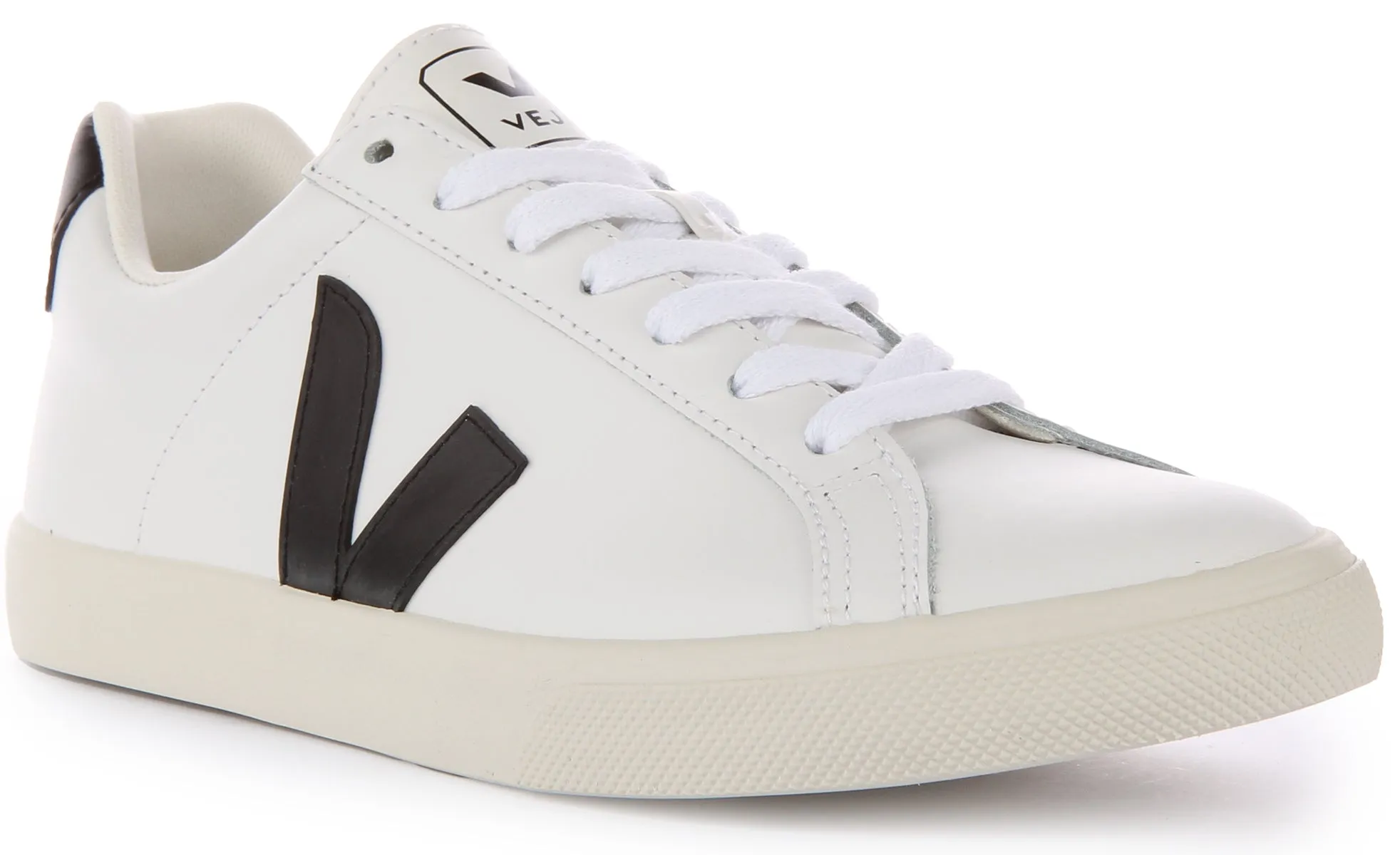 Stretch Grip Heel Foam Veja Esplar Leather In White Black For Women