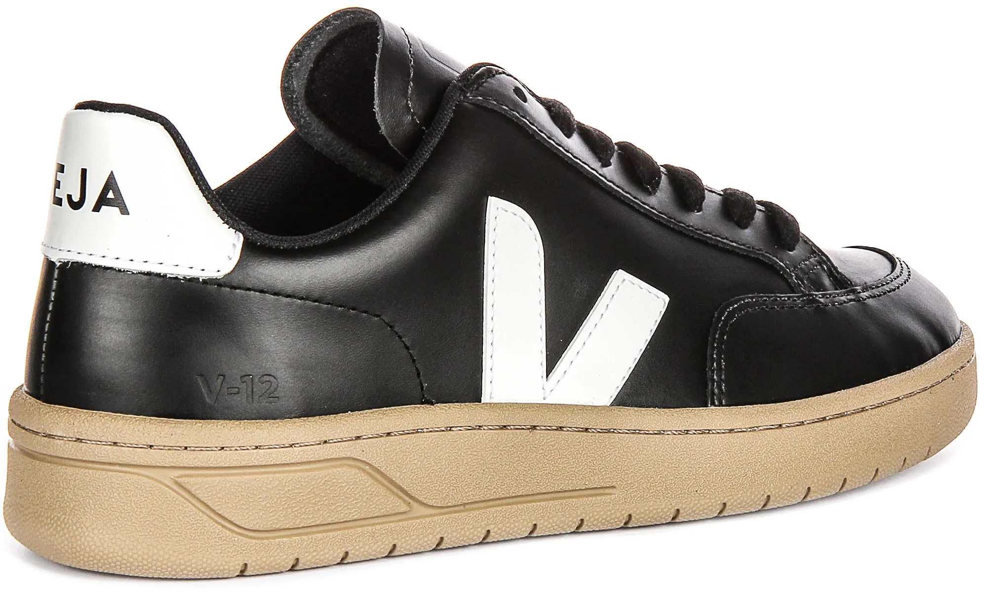 Veja V-12 Leather In Black White For Women Peak Comfort