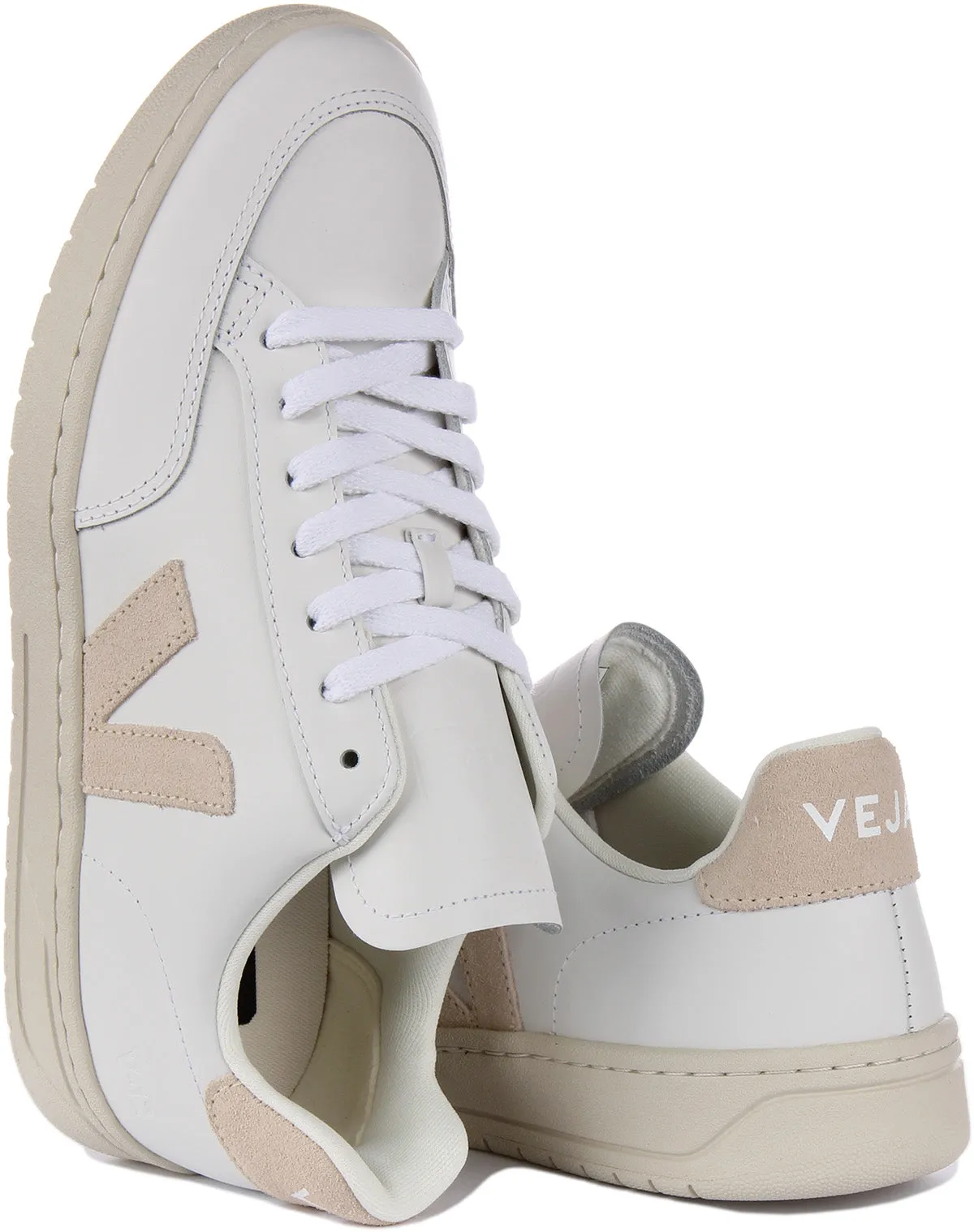 Veja V-12 Leather In White Beige For Men Foot Frame