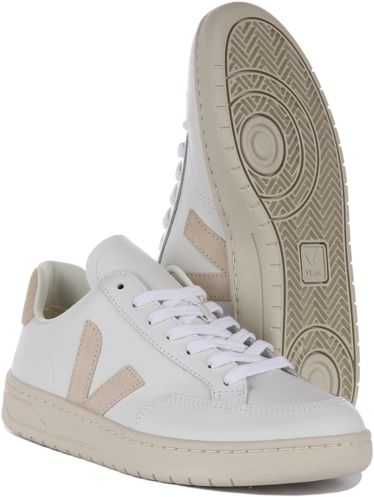 Veja V-12 Leather In White Beige For Men Foot Frame