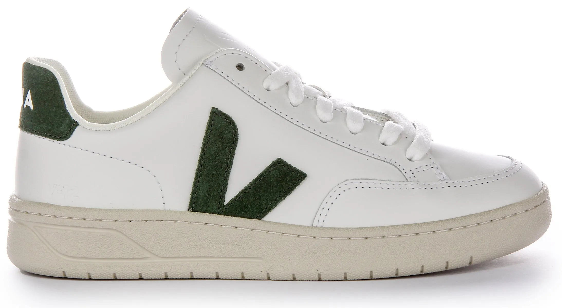 Veja V 12 Leather In White Green For Women Stay Dry