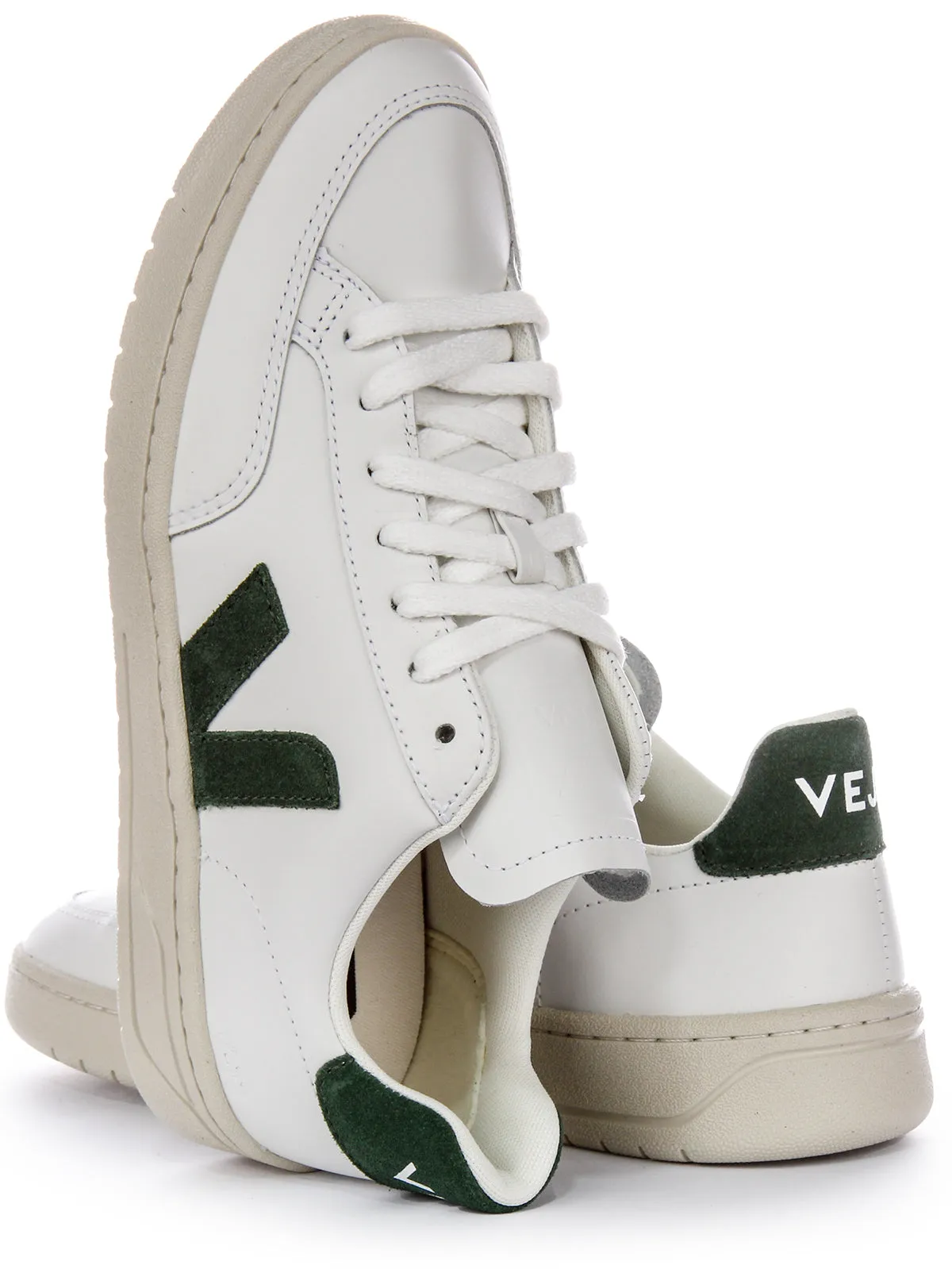 Veja V 12 Leather In White Green For Women Stay Dry
