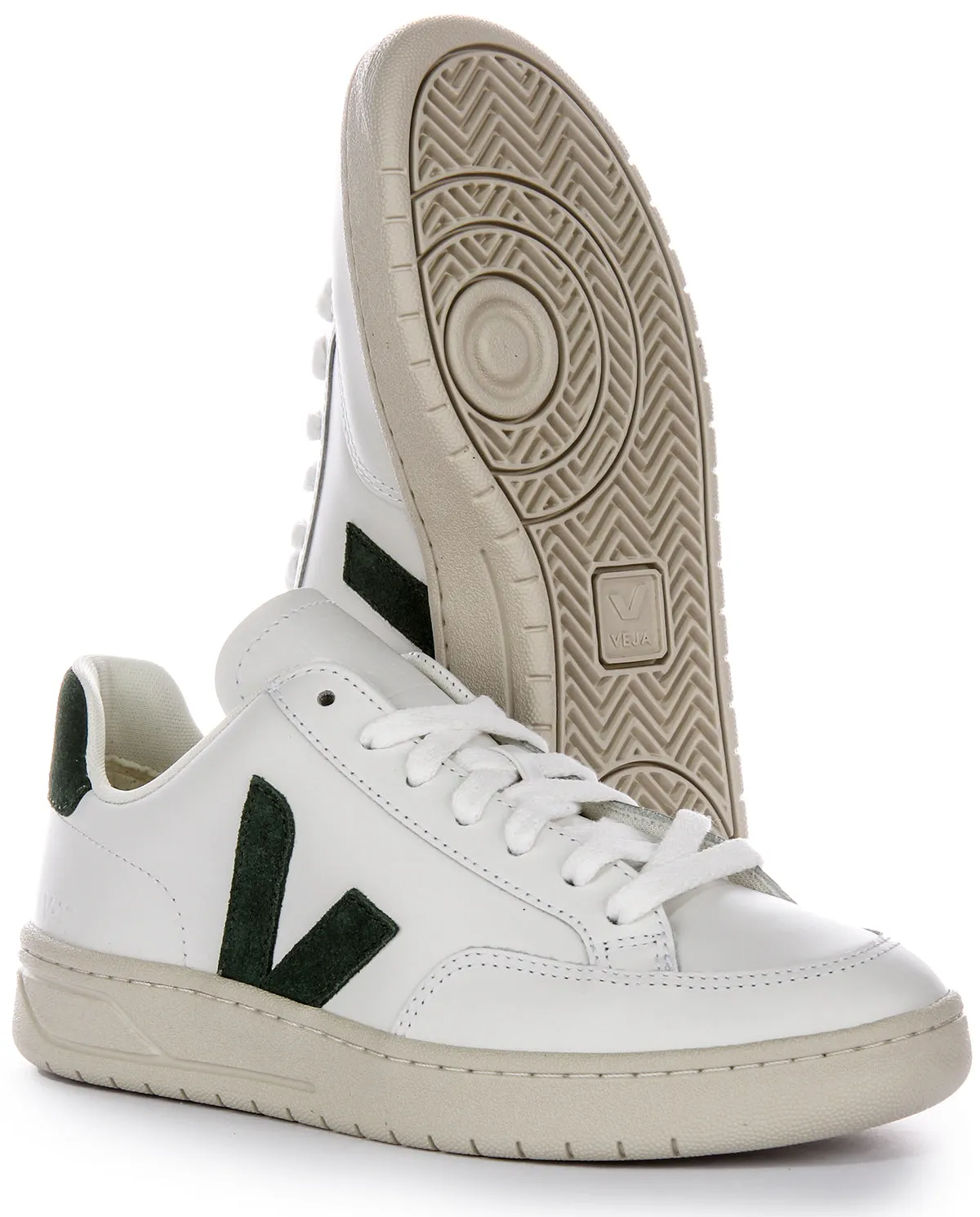 Veja V 12 Leather In White Green For Women Stay Dry