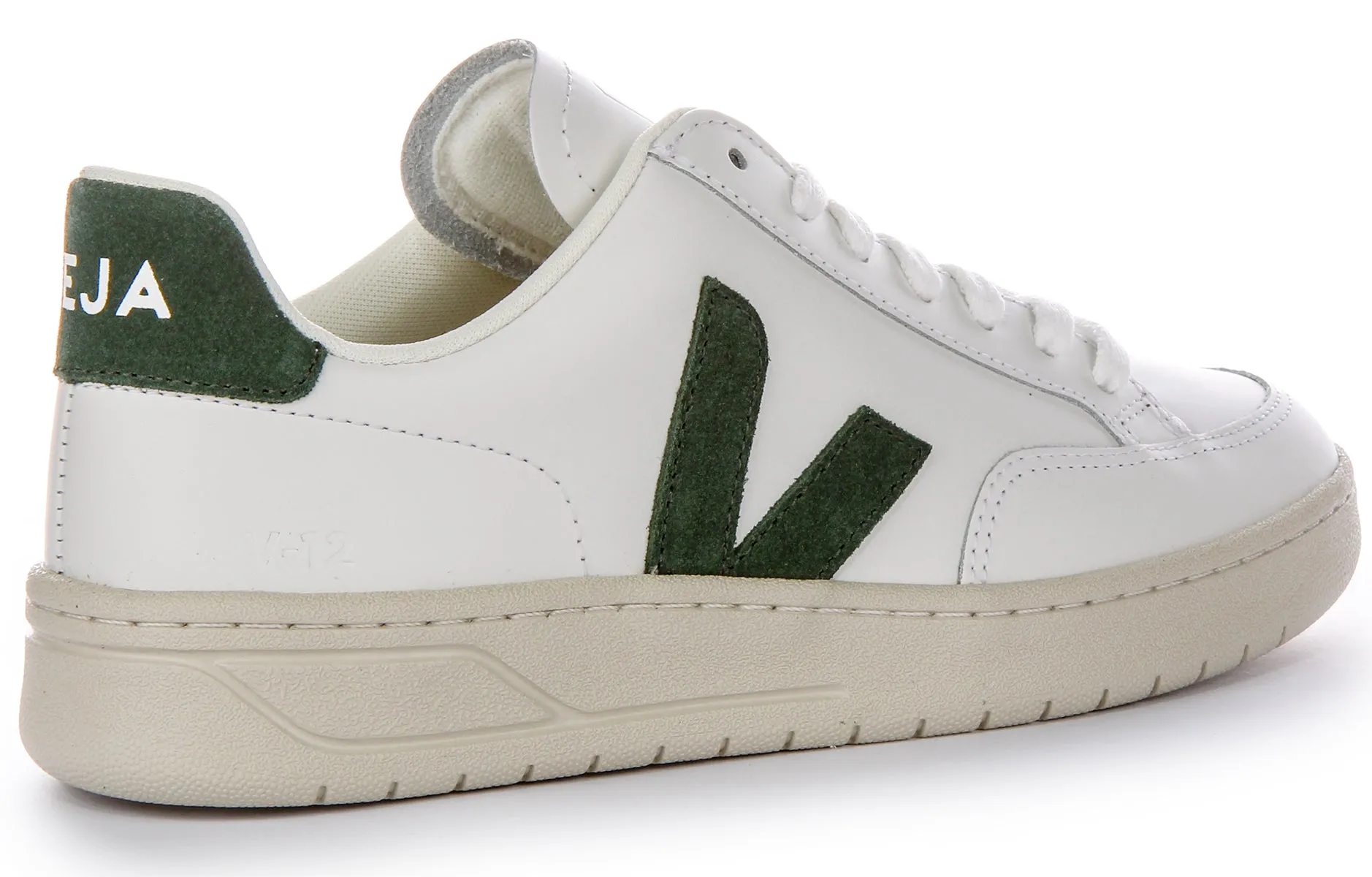 Veja V 12 Leather In White Green For Women Stay Dry
