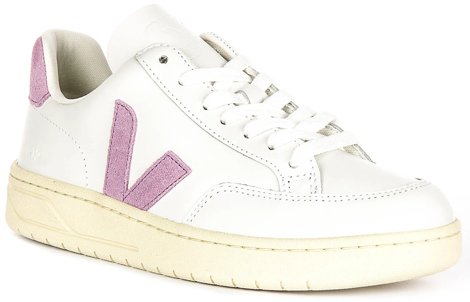 Veja V 12 Leather In White Purple For Women Reinforced Seams Indoor Training