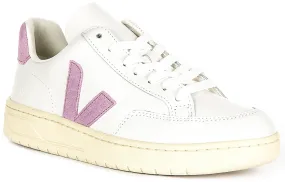 Veja V 12 Leather In White Purple For Women Reinforced Seams Indoor Training