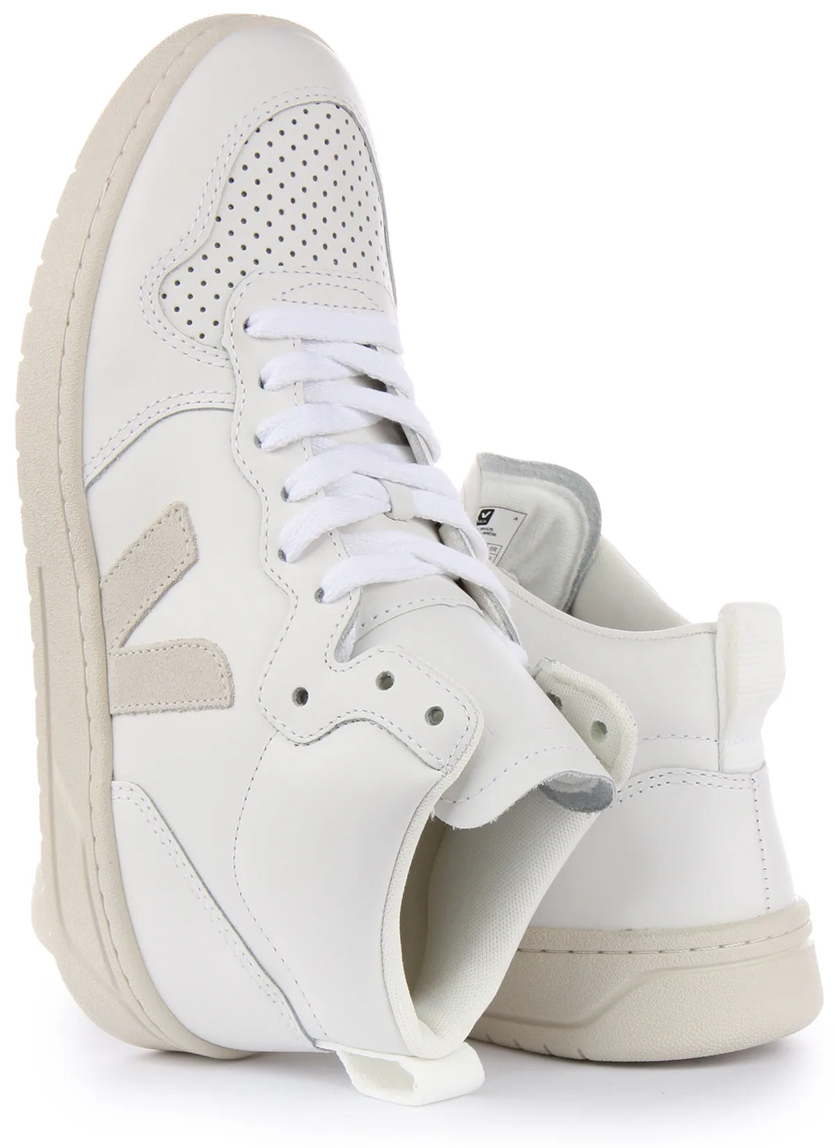 Veja V-15 Leather Trainer In Natural For Men Foot Hugging