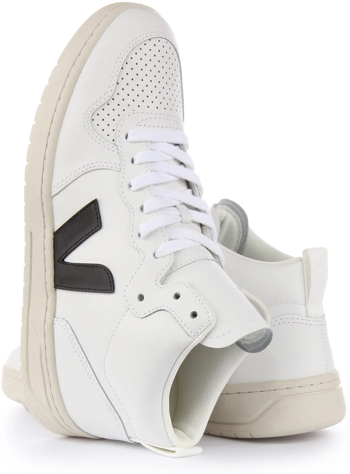 Veja V-15 Leather Trainers In White Black For Women Bounce Support