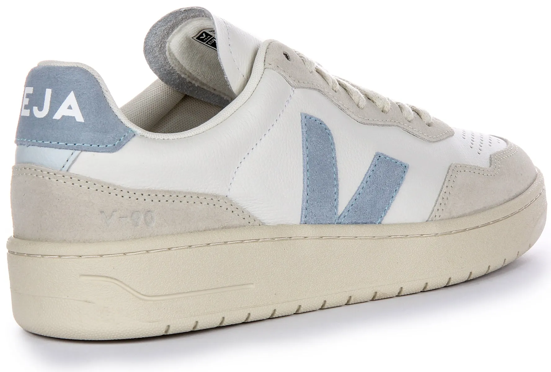 Veja V 90 Leather In White Blue For Women Foot Arch