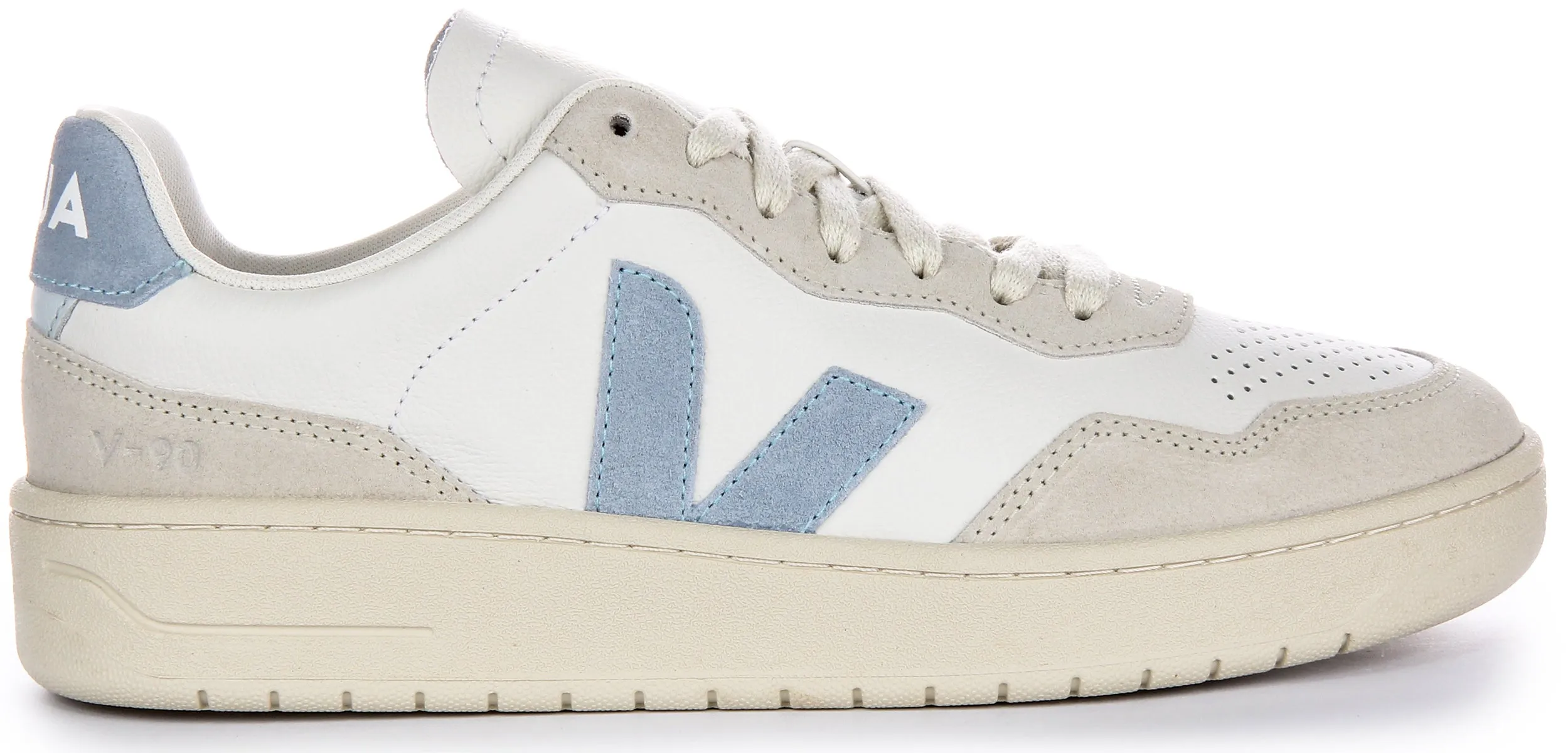 Veja V 90 Leather In White Blue For Women Foot Arch