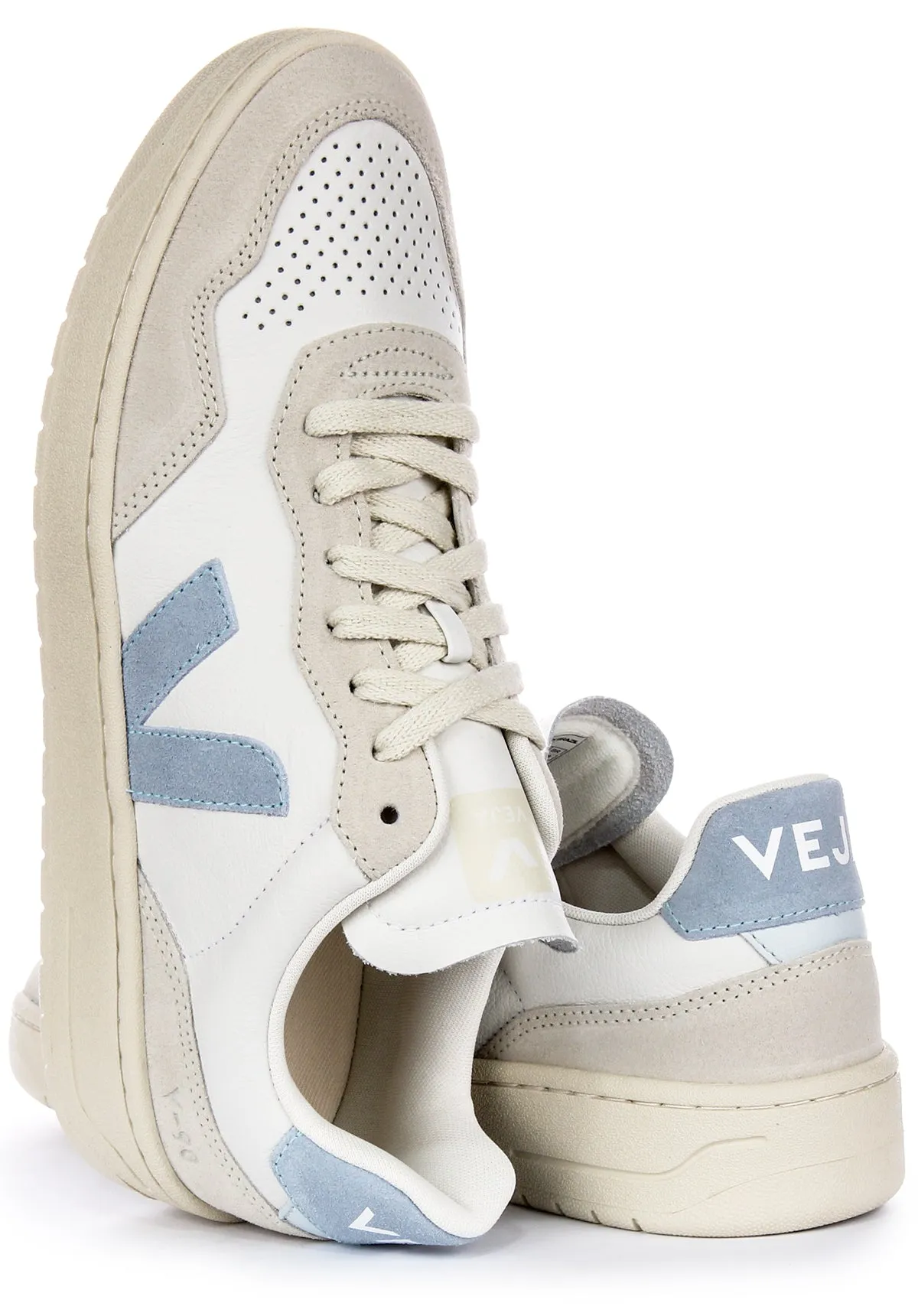 Veja V 90 Leather In White Blue For Women Foot Arch