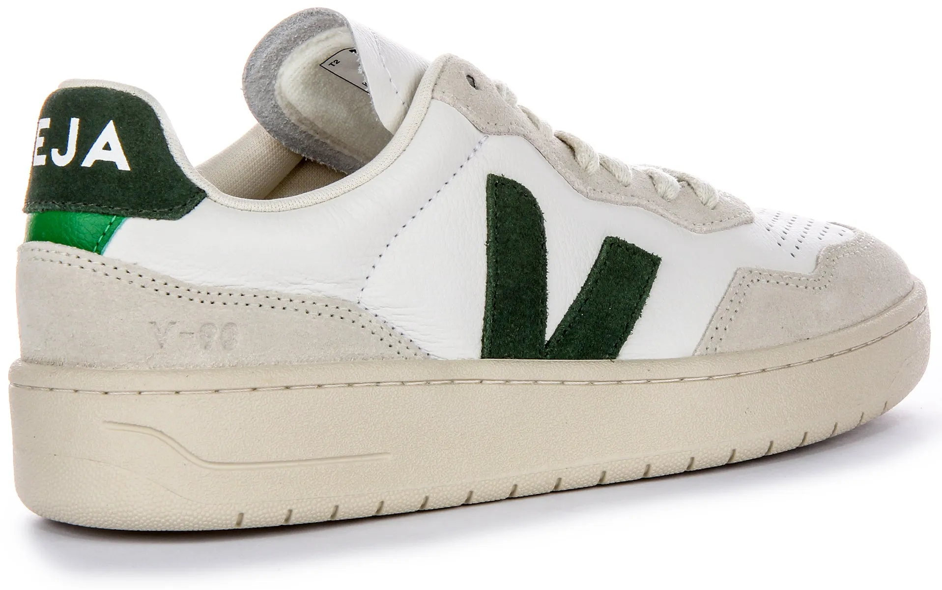 Veja V 90 Leather In White Green For Women Daily Steps