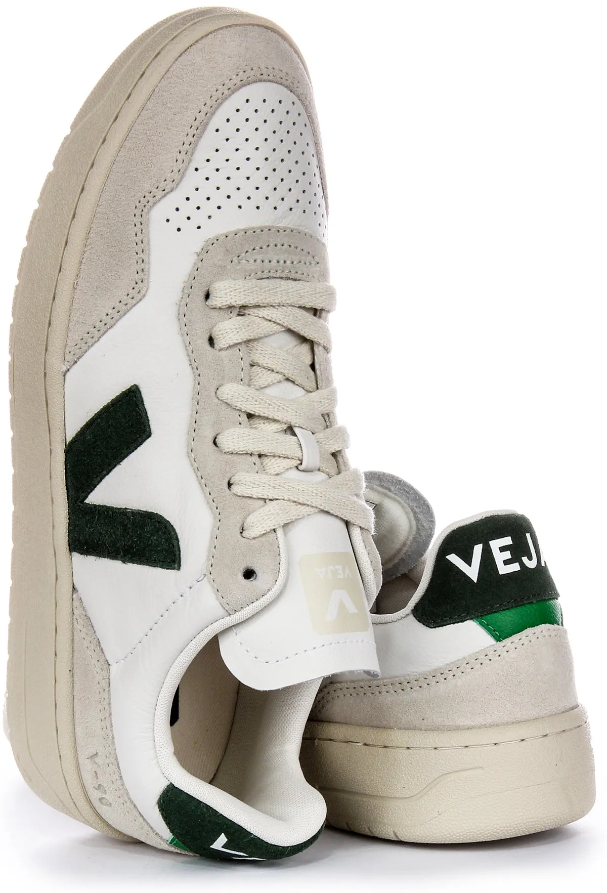 Veja V 90 Leather In White Green For Women Daily Steps