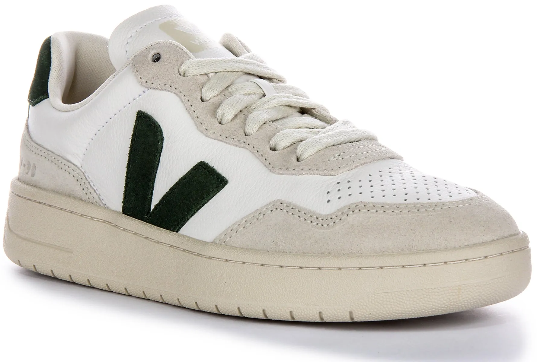 Veja V 90 Leather In White Green For Women Motion Frame Full Motion