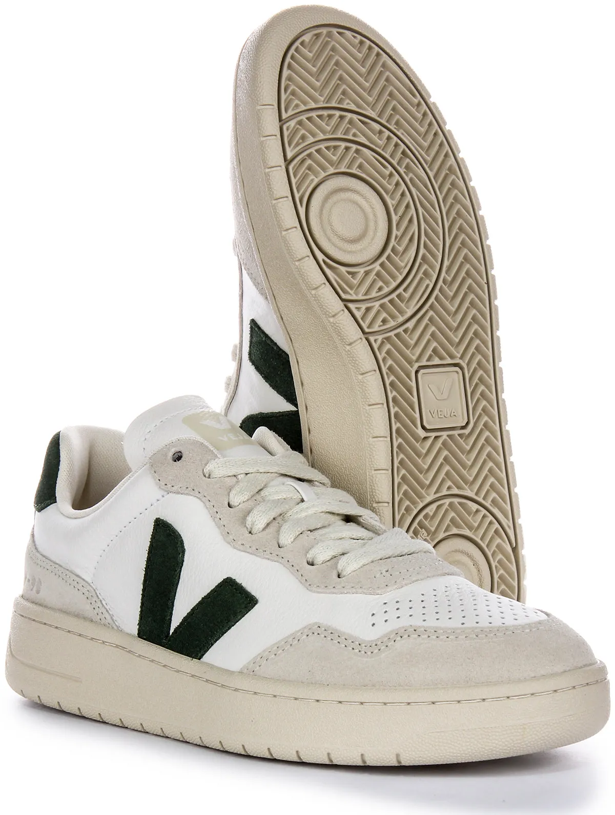 Veja V 90 Leather In White Green For Women Daily Steps