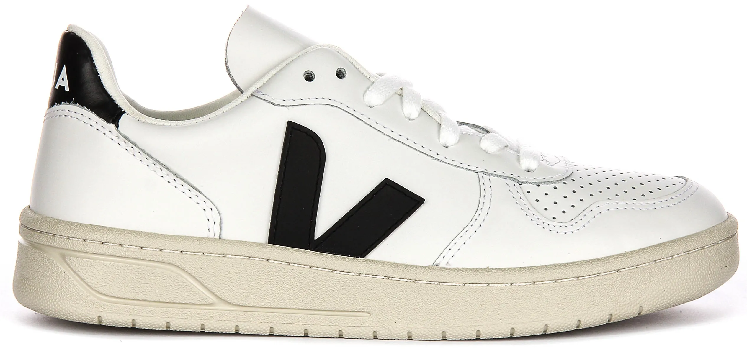 Veja V10 Leather In White Black For Women Grip Flex