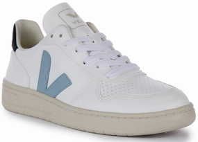 Veja V 10 Cwl In White Blue For Men Breathable Core