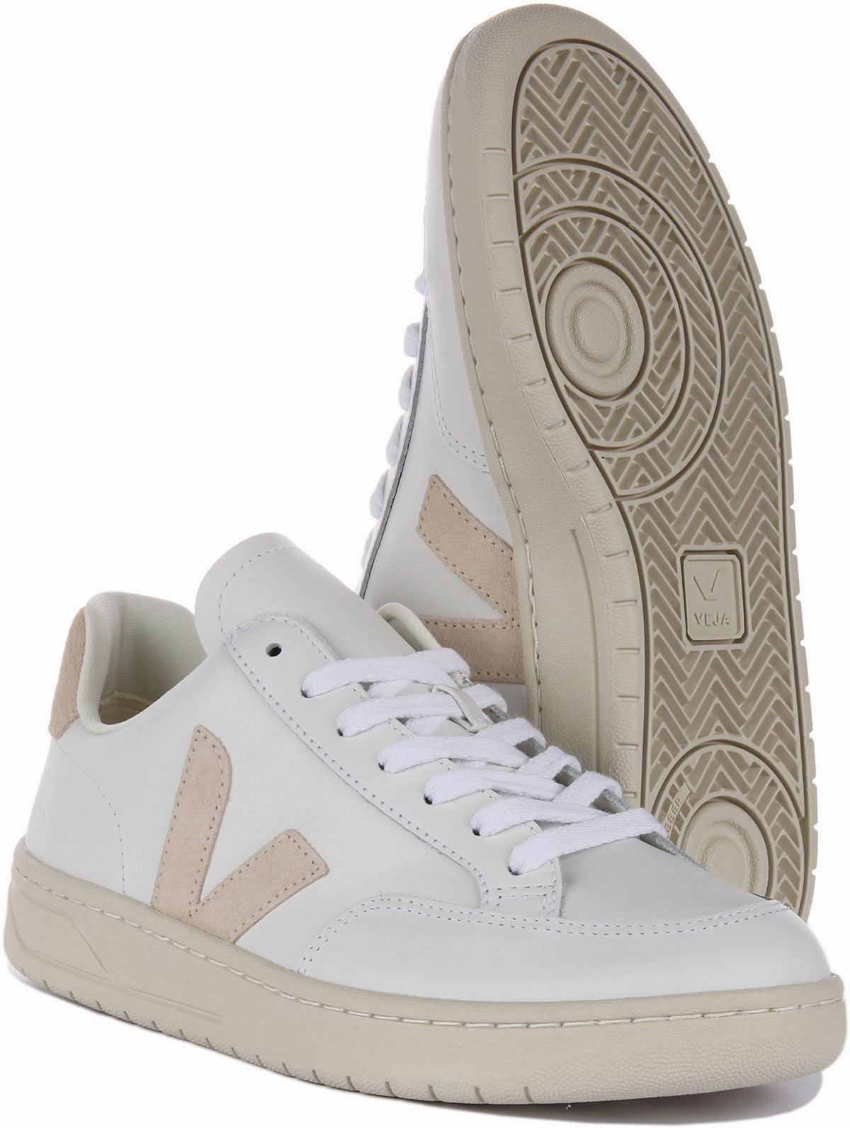 Veja V-12 Leather In White Beige For Women Light Traction