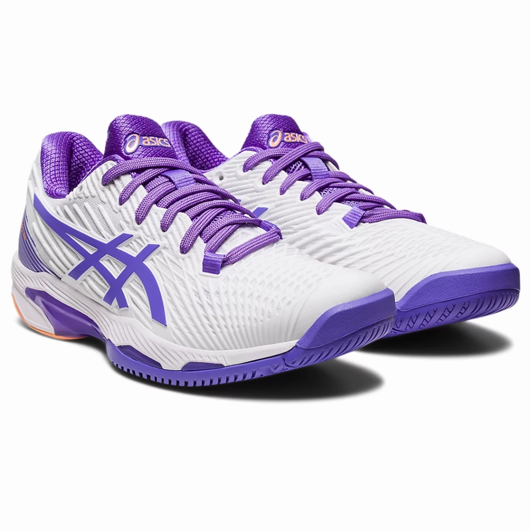 Velcro Closure Asics Women Solution Speed FF 2 Tennis Shoes - White/Amethyst