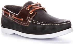 Anti Slip Chic Footwear Justinreess England Bay In Navy Brown For Men