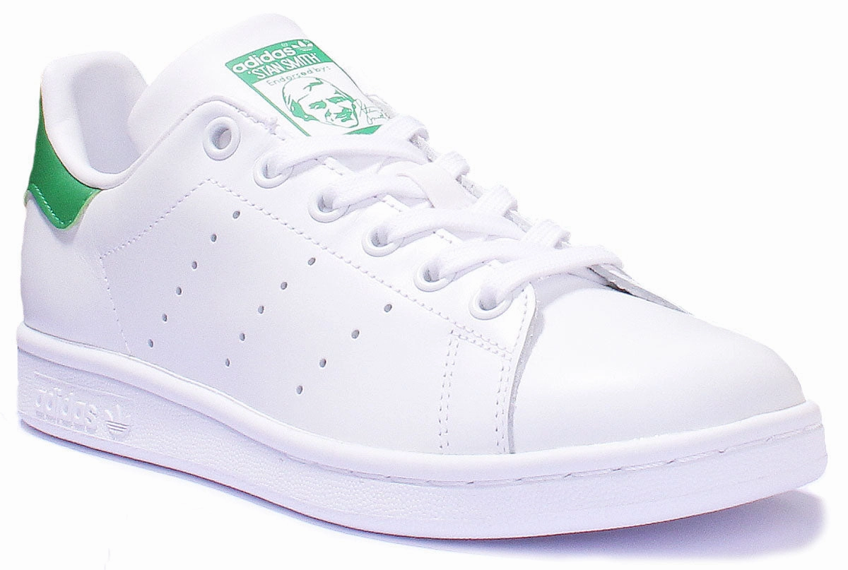 Adidas Stan Smith J Lace Up Leather Trainers In White Green For Youth Enhanced Performance running in dry weather shoes
