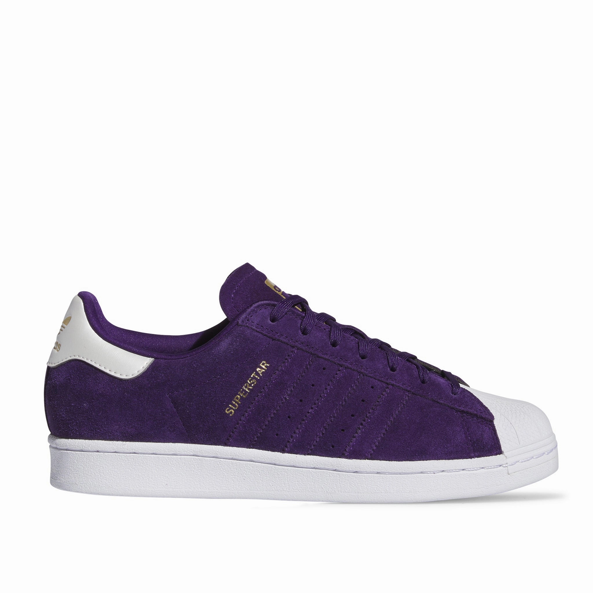 Adidas Superstar Purple/Zero Spark/Gold running in a bridge area shoes