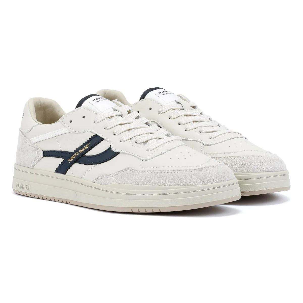 Pompeii Elan Leather Men's Ecru/Navy Trainers Inner Cushion Shaped to follow natural foot contours over time