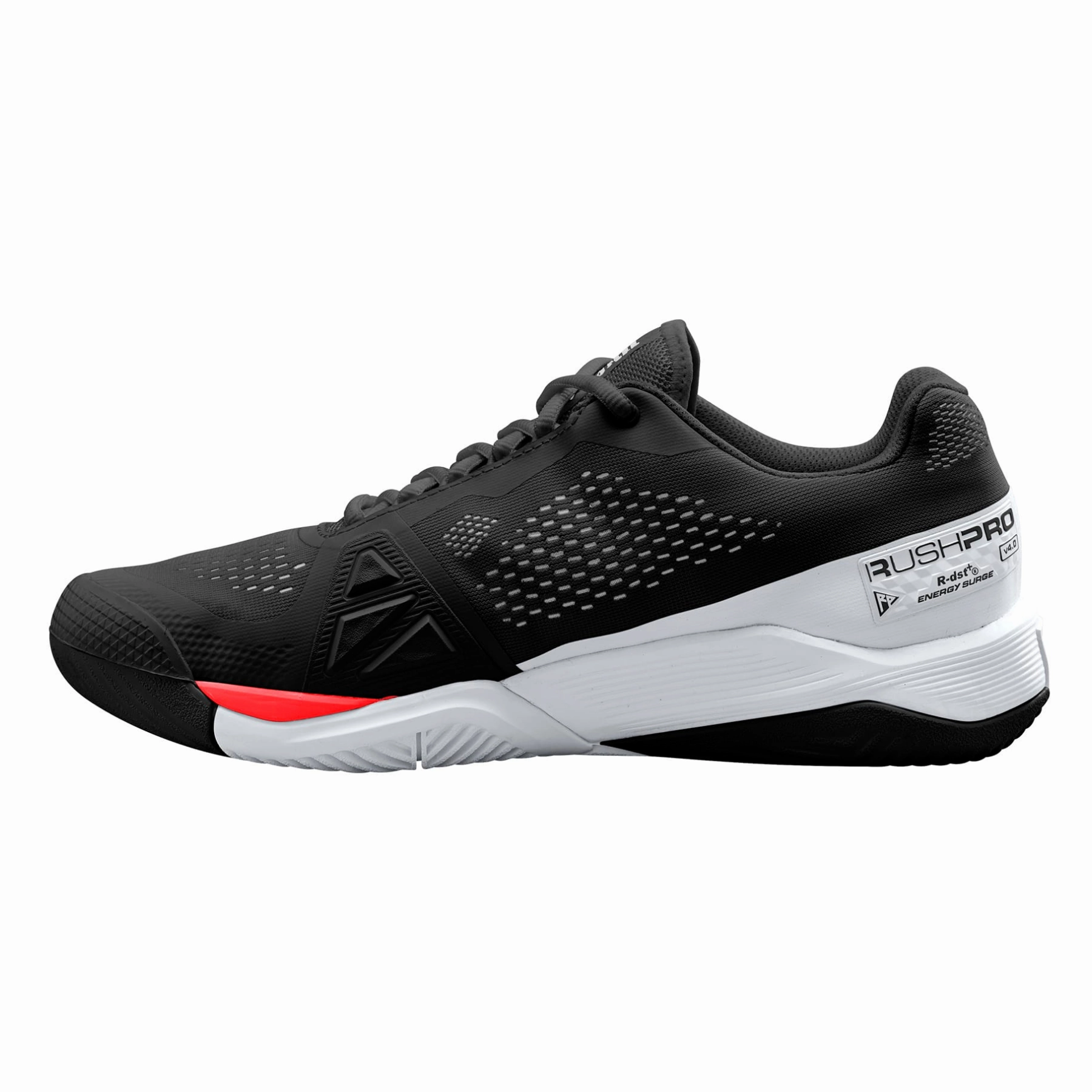 Wilson Men Rush Pro 4.0 2022 Tennis Shoes - Black/ White/ Poppy Stitch Detailing