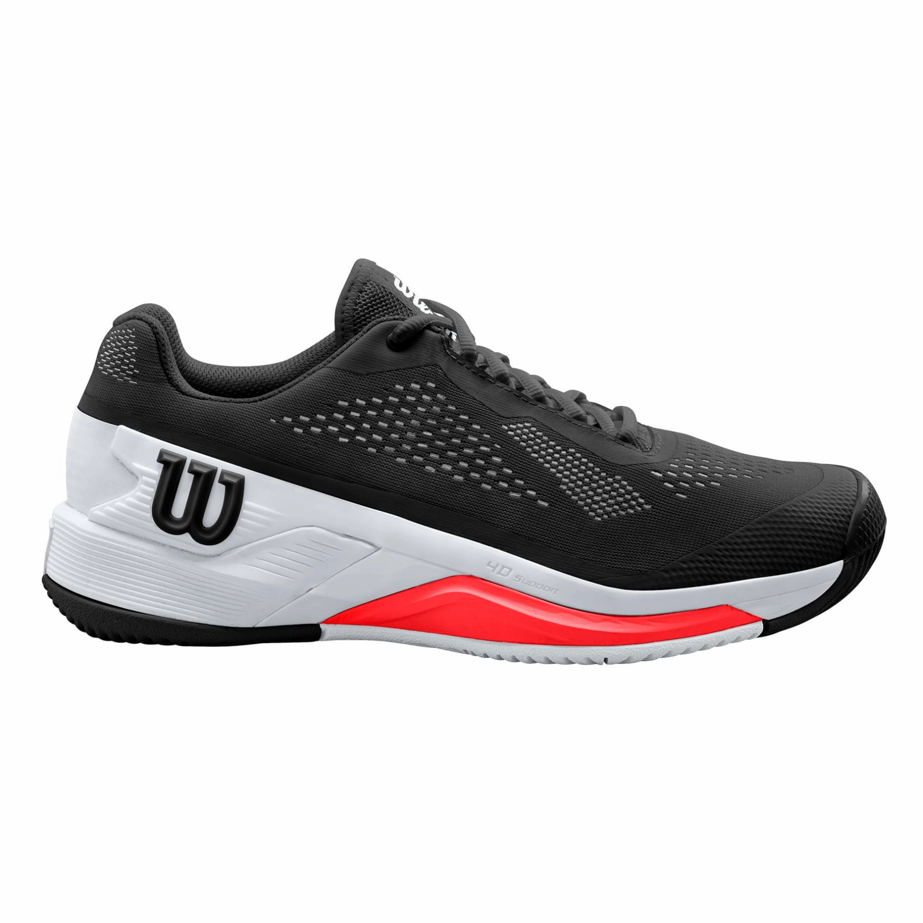 Wilson Men Rush Pro 4.0 2022 Tennis Shoes - Black/ White/ Poppy Stitch Detailing