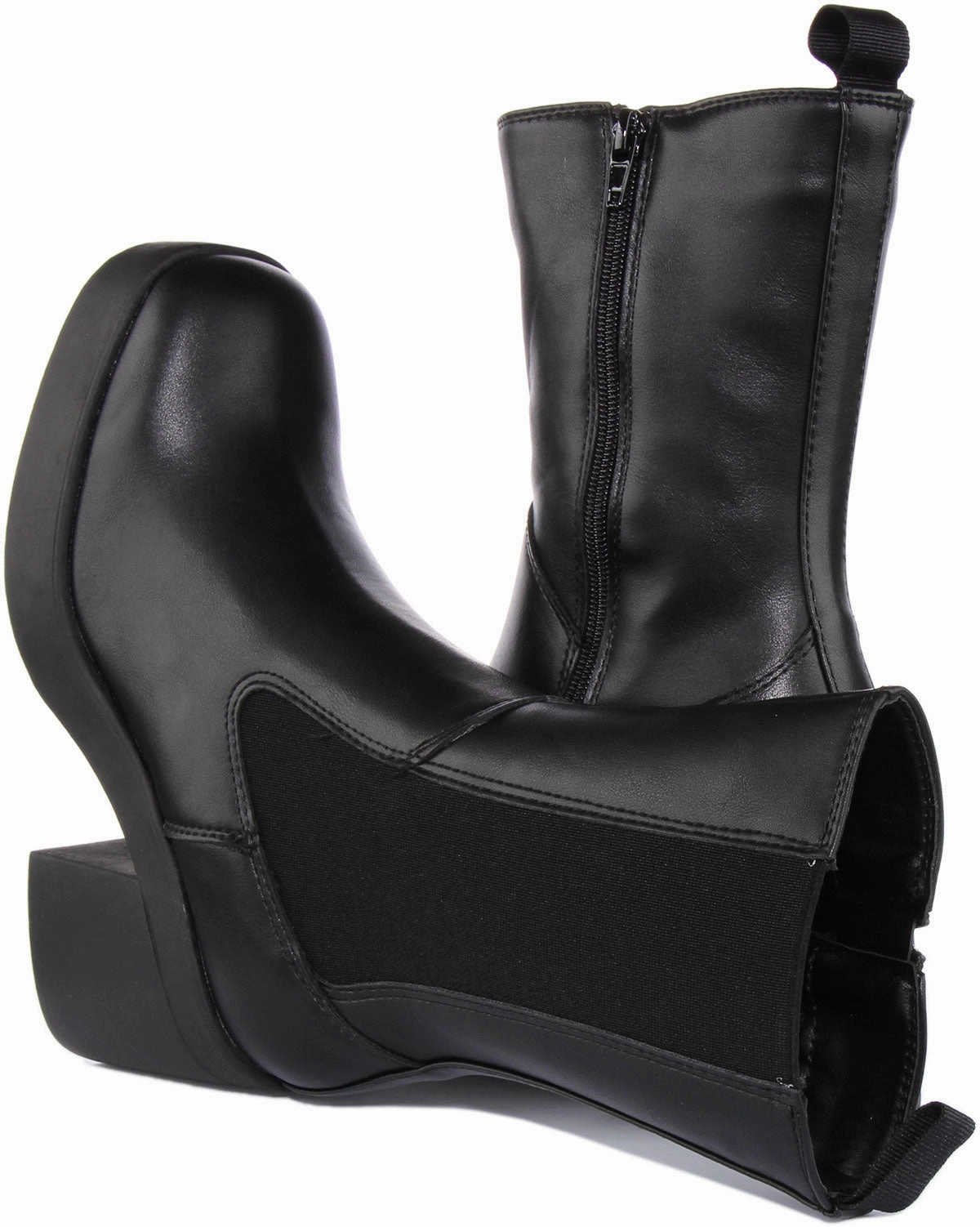 Womens High Chelsea Block Heel Zip Ankle Boot In Black Trail Safety