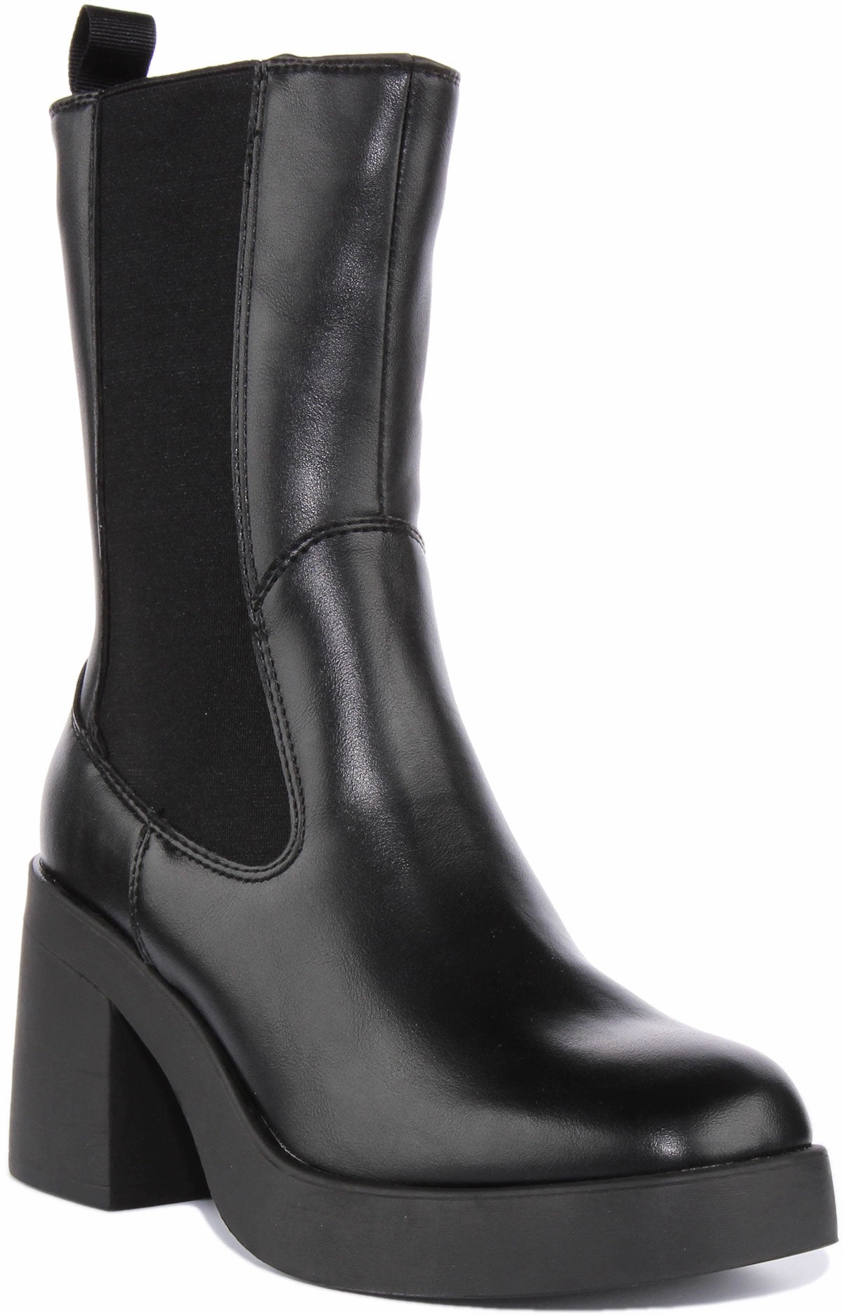 Womens High Chelsea Block Heel Zip Ankle Boot In Black Lightweight Design