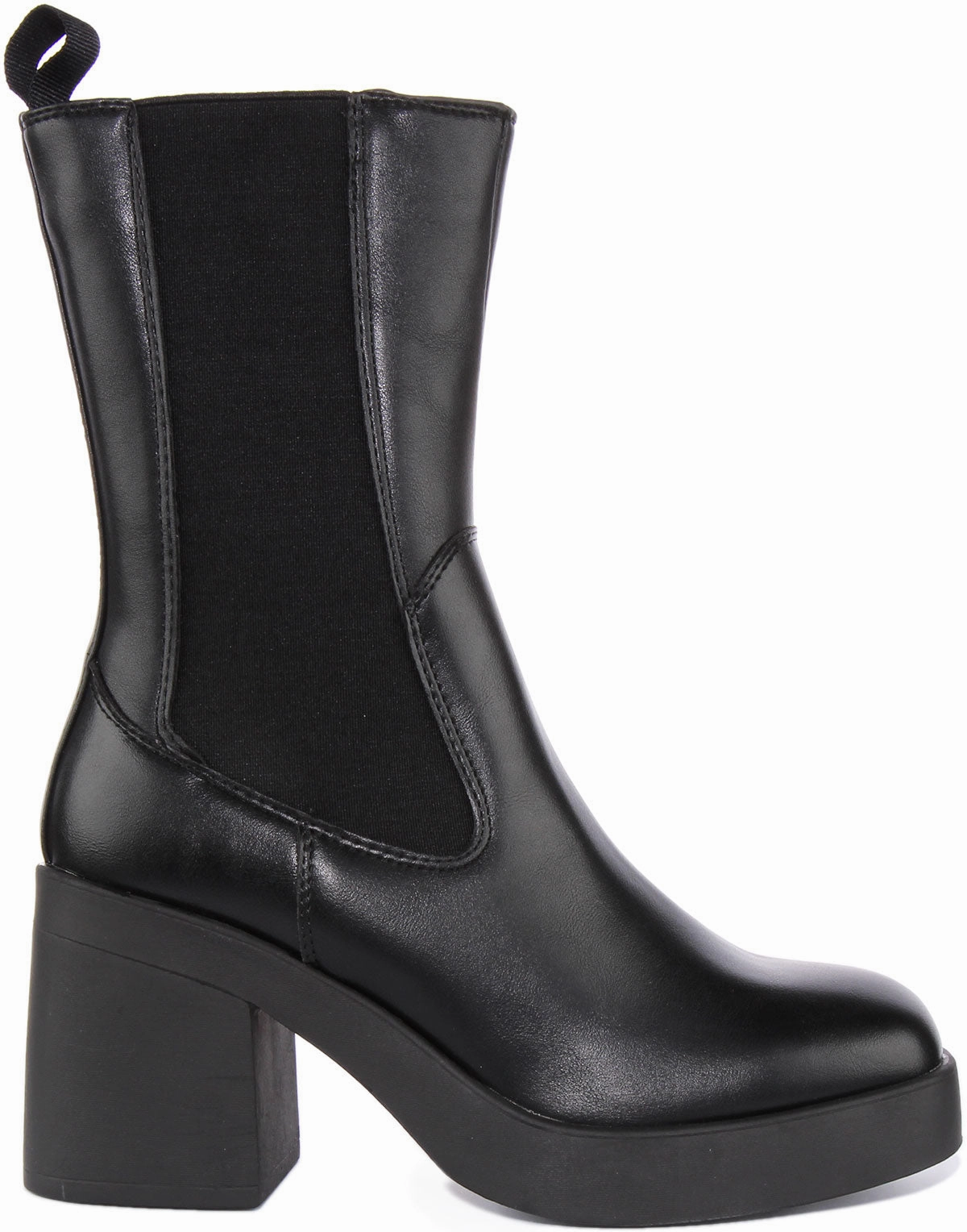 Womens High Chelsea Block Heel Zip Ankle Boot In Black Trail Safety