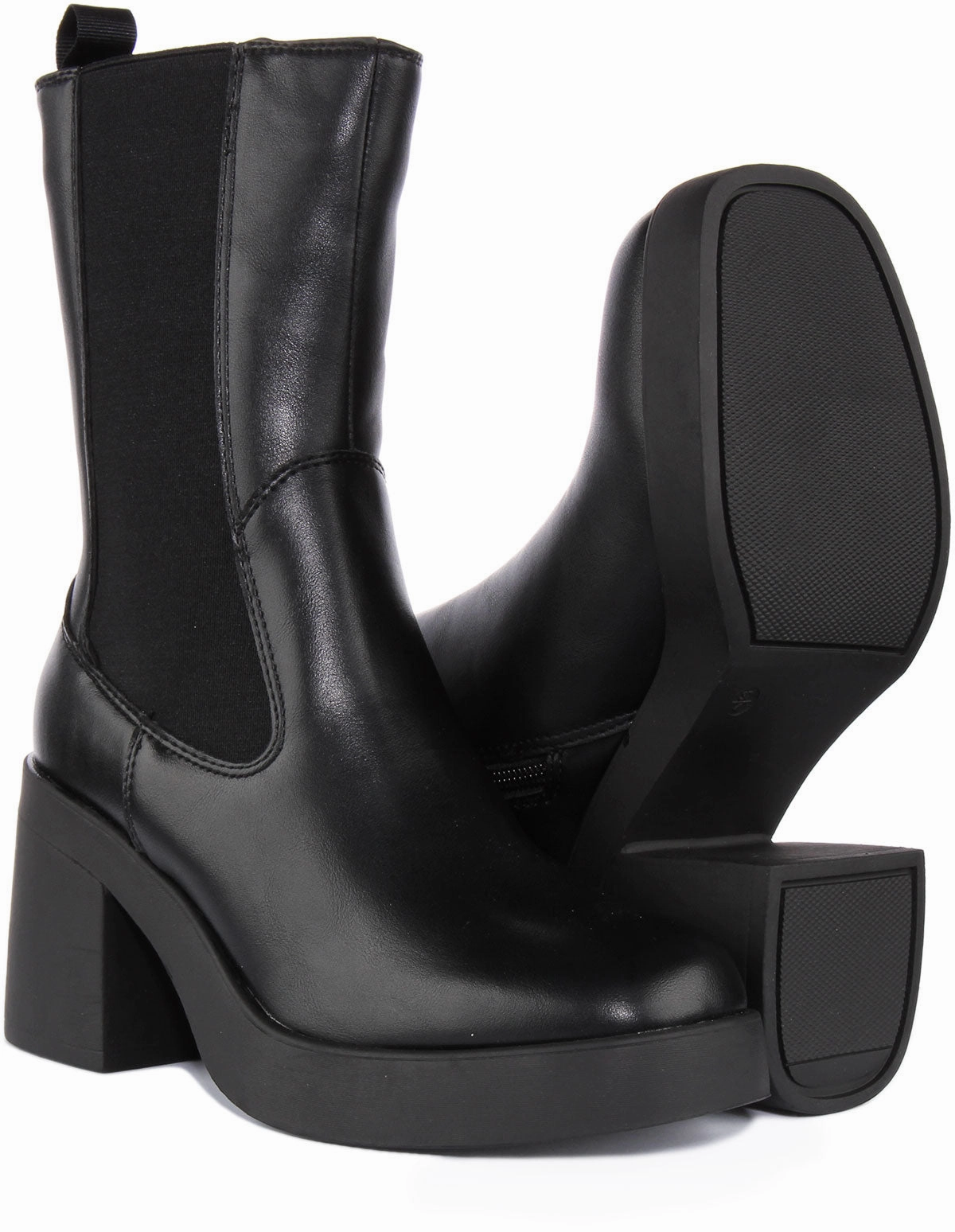 Womens High Chelsea Block Heel Zip Ankle Boot In Black Trail Safety